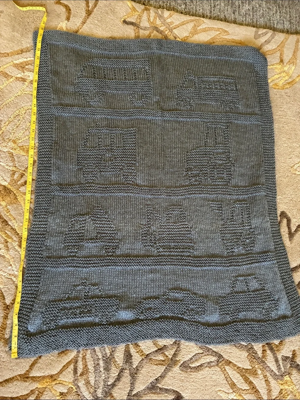 Gray Knit Kids Blanket with Vehicle Motif